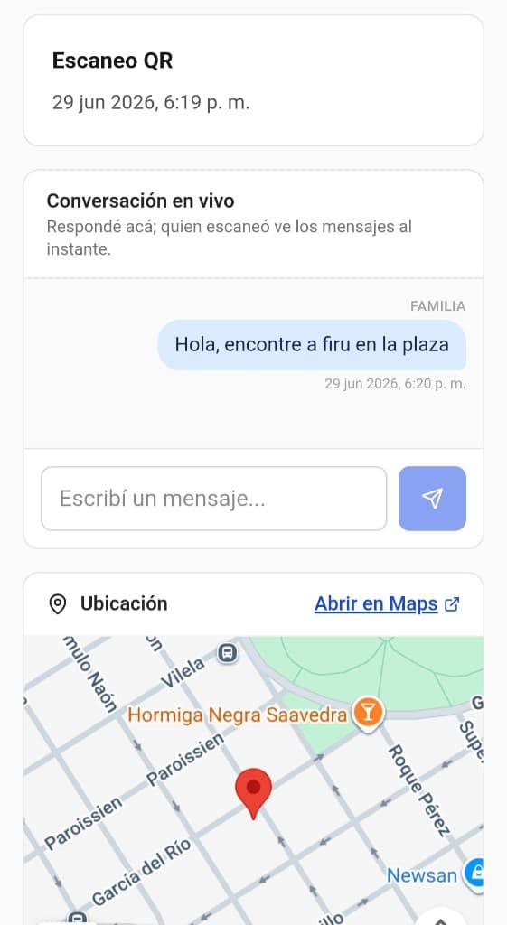 Panel de SOSme con mapa y chat en vivo