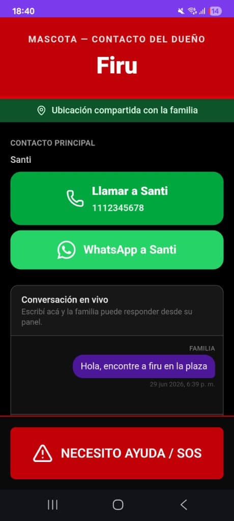 Perfil público con contactos de emergencia